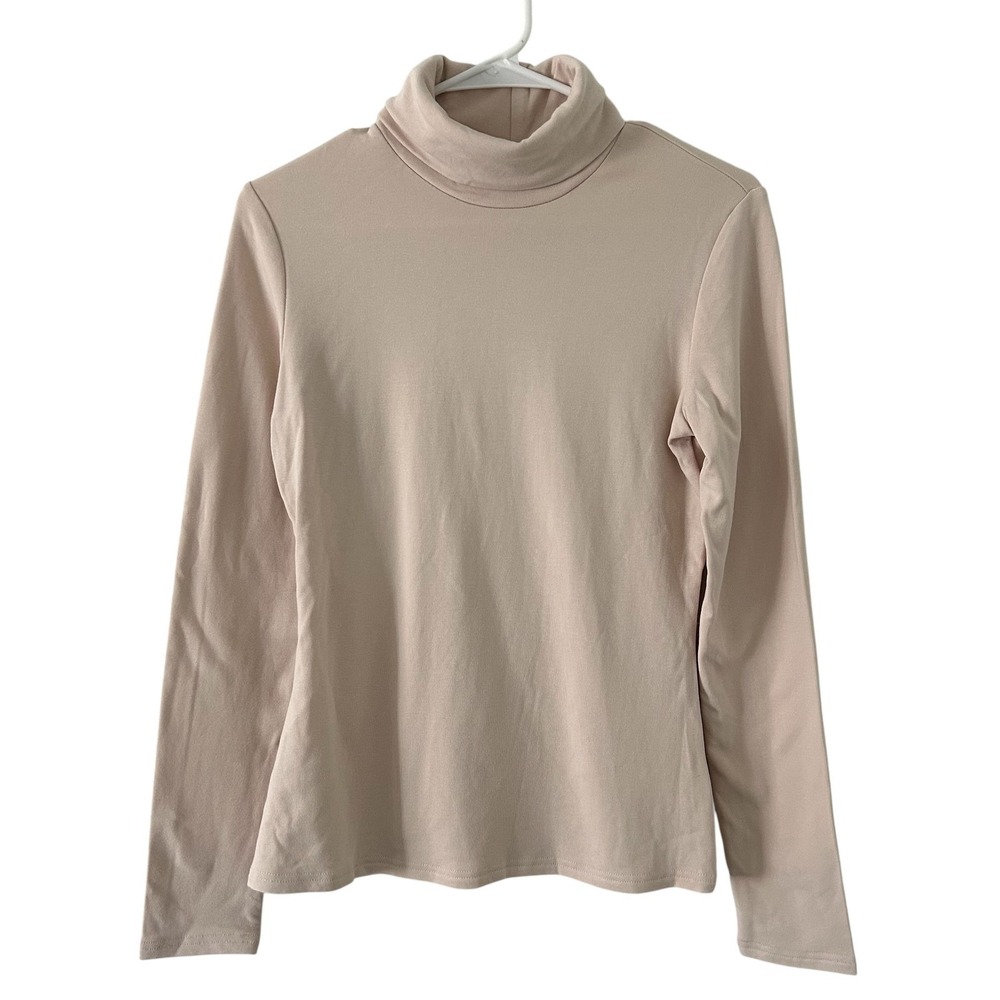 Sunbs Womens Beige Ribbed Turtleneck Long Sleeve Top Rayon Basics Small New